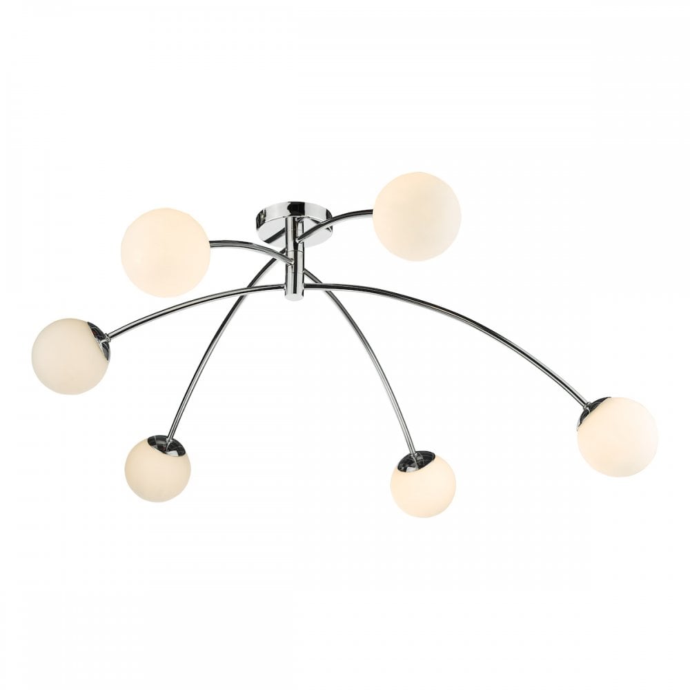 PUG6450 Puglia 6 Light Semi Flush Ceiling Light Polished Chrome Opal Glass