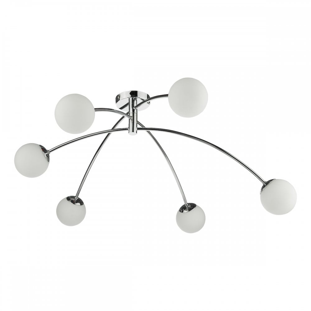 PUG6450 Puglia 6 Light Semi Flush Ceiling Light Polished Chrome Opal Glass