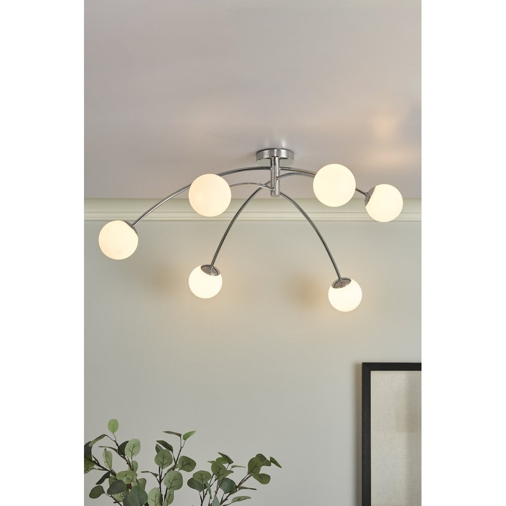 PUG6450 Puglia 6 Light Semi Flush Ceiling Light Polished Chrome Opal Glass