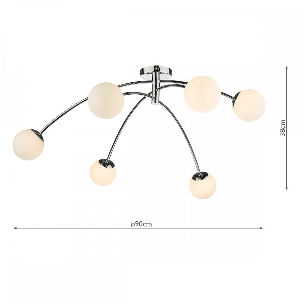 PUG6450 Puglia 6 Light Semi Flush Ceiling Light Polished Chrome Opal Glass