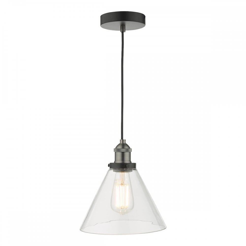 RAY0138 Ray 1 Light Single Pendant Antique Nickel Clear Glass