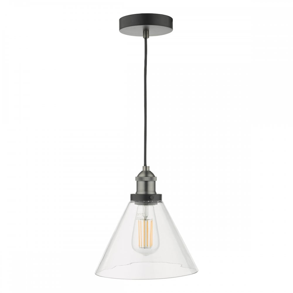 RAY0138 Ray 1 Light Single Pendant Antique Nickel Clear Glass