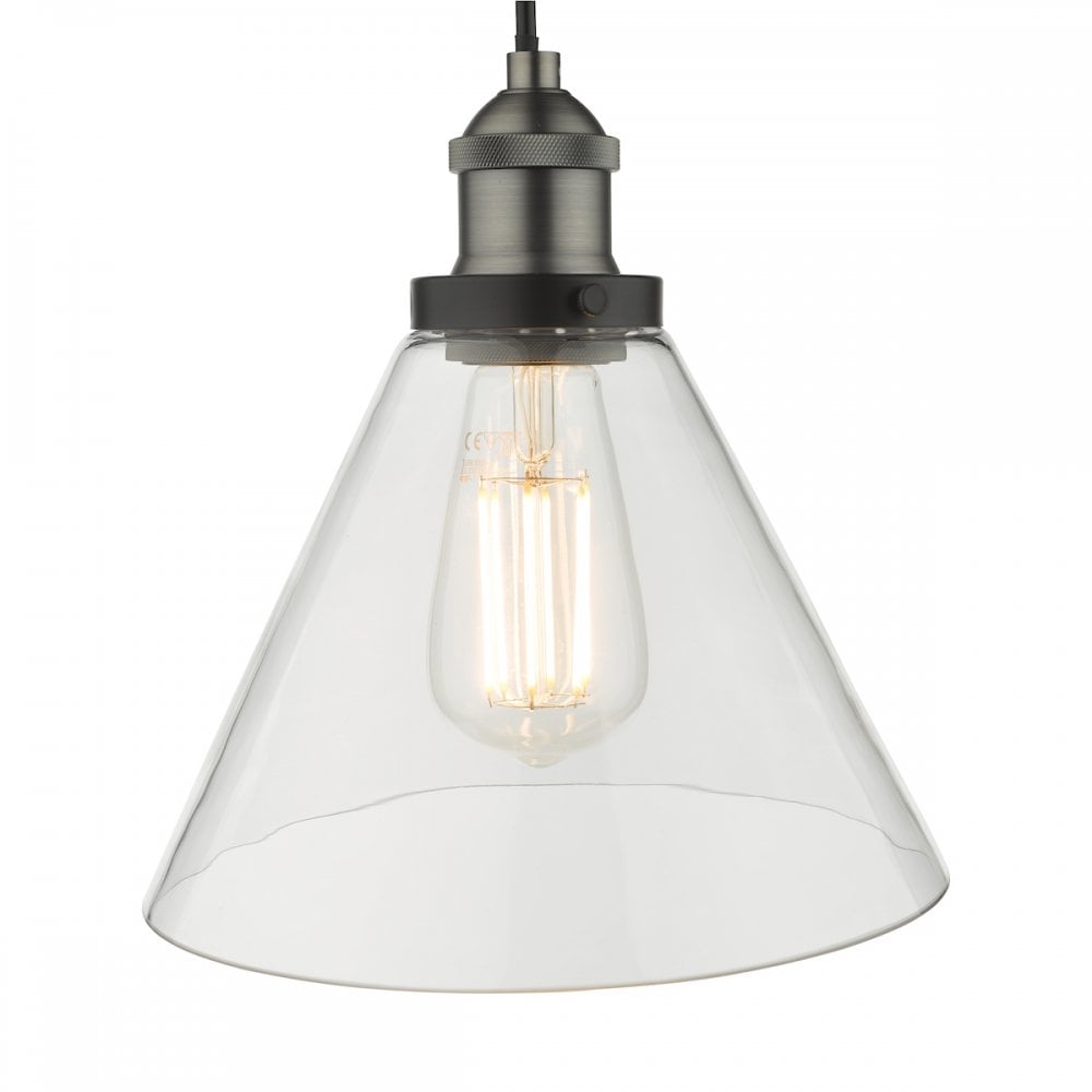 RAY0138 Ray 1 Light Single Pendant Antique Nickel Clear Glass