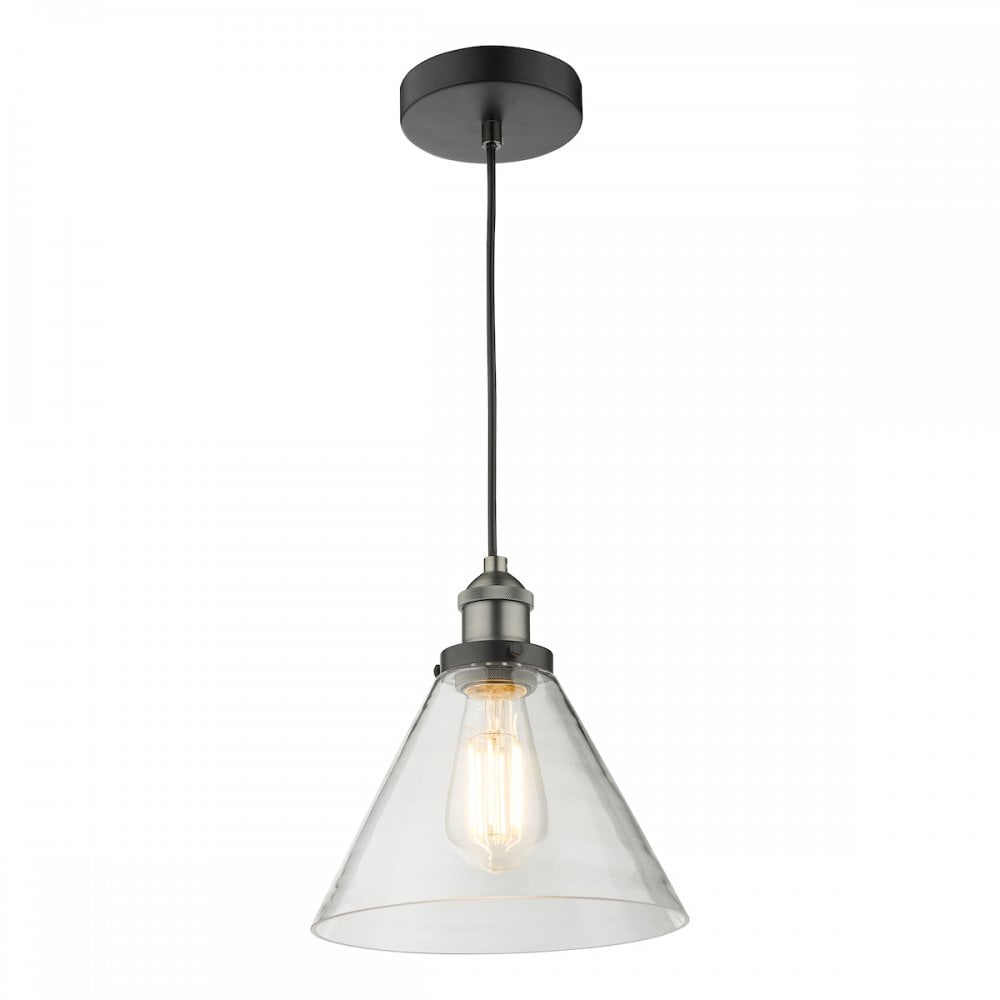 RAY0138 Ray 1 Light Single Pendant Antique Nickel Clear Glass