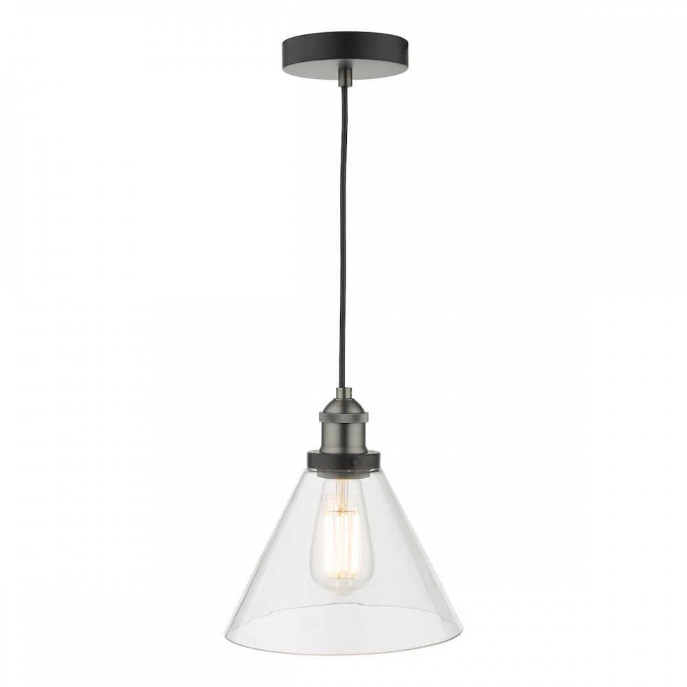 RAY0138 Ray 1 Light Single Pendant Antique Nickel Clear Glass