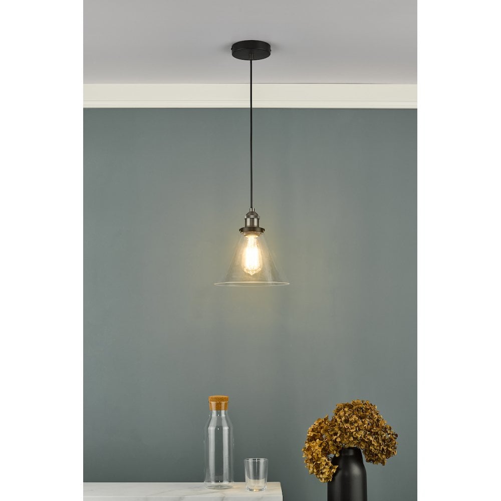 RAY0138 Ray 1 Light Single Pendant Antique Nickel Clear Glass