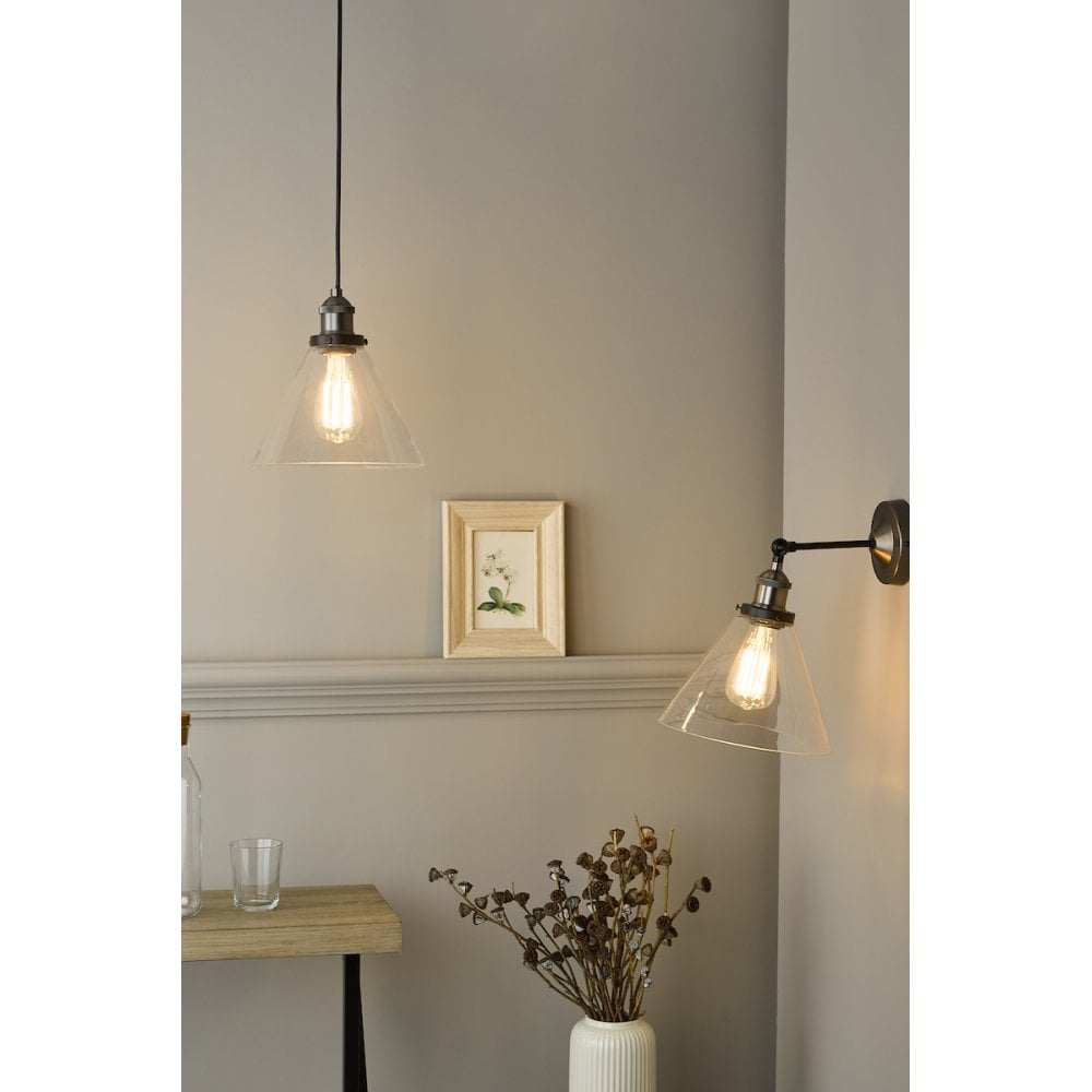 RAY0138 Ray 1 Light Single Pendant Antique Nickel Clear Glass