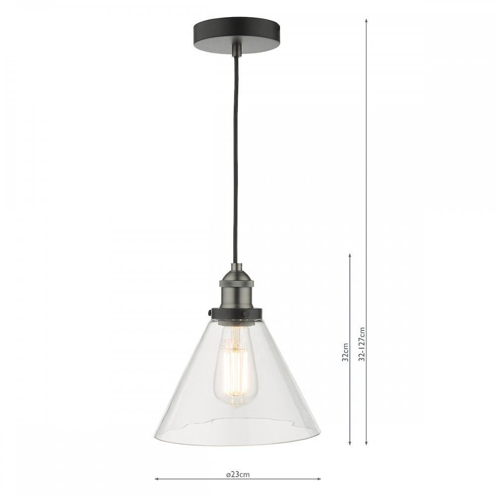 RAY0138 Ray 1 Light Single Pendant Antique Nickel Clear Glass