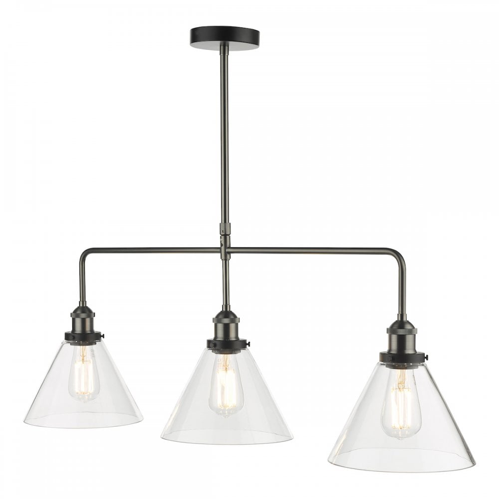 RAY0338 Ray 3 Light Bar Pendant Antique Nickel Clear Glass