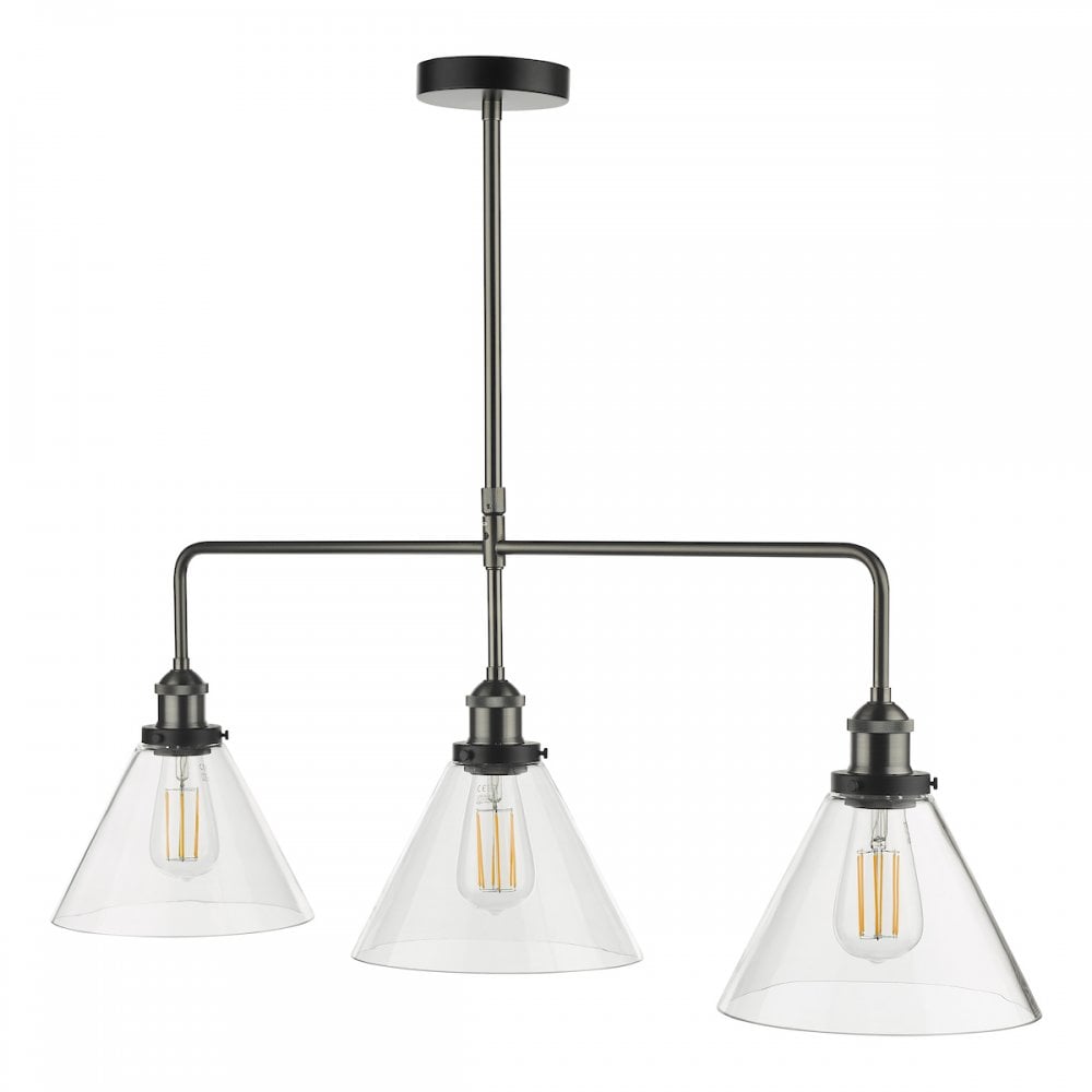 RAY0338 Ray 3 Light Bar Pendant Antique Nickel Clear Glass