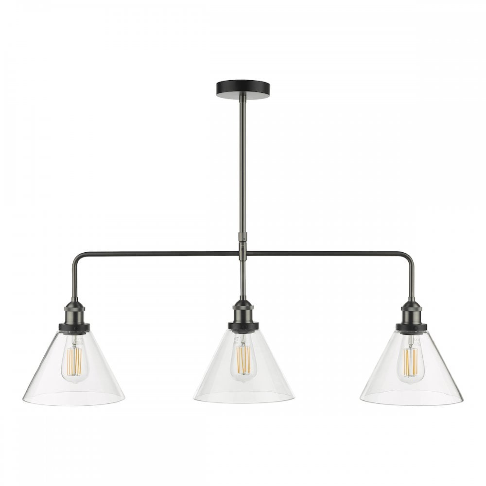 RAY0338 Ray 3 Light Bar Pendant Antique Nickel Clear Glass