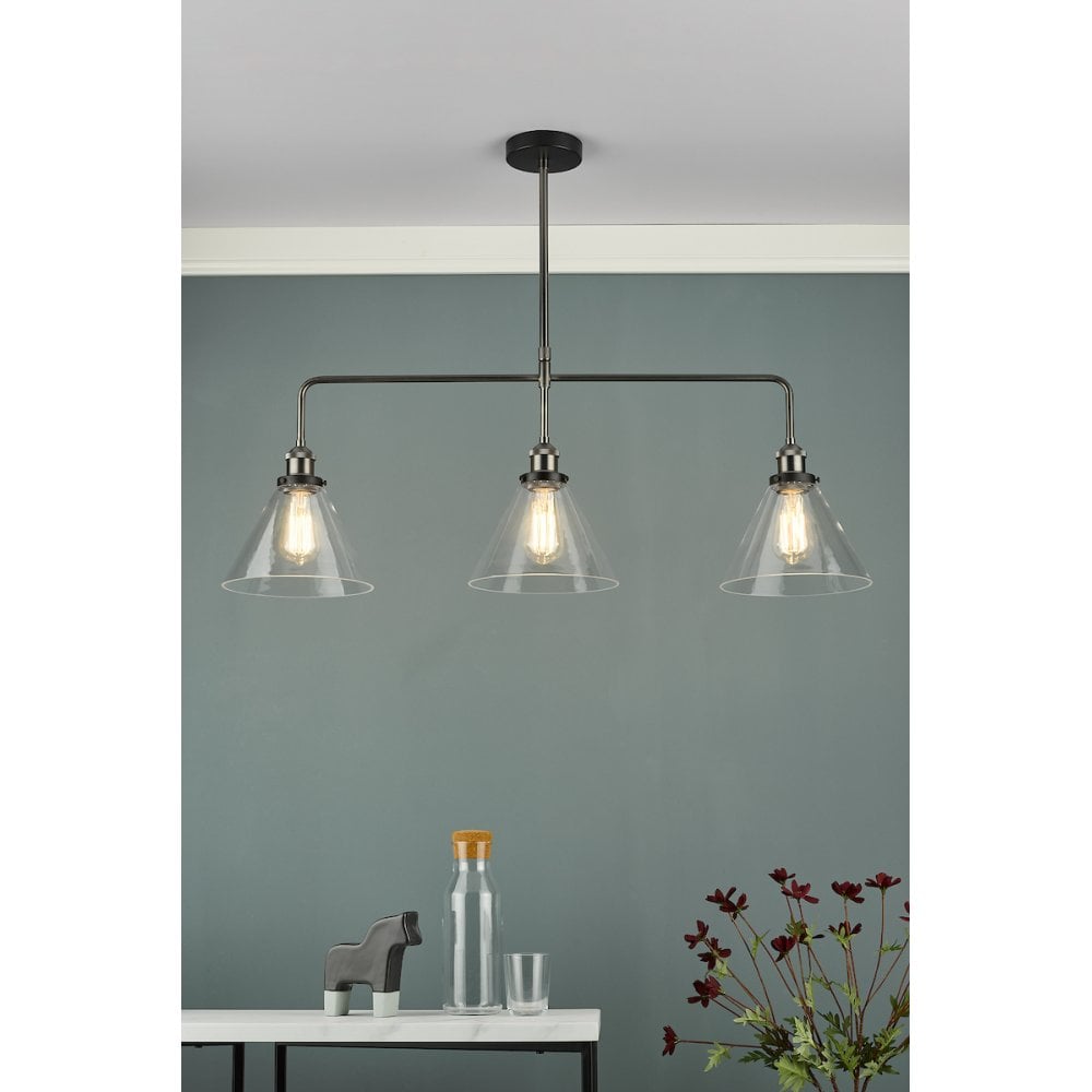RAY0338 Ray 3 Light Bar Pendant Antique Nickel Clear Glass