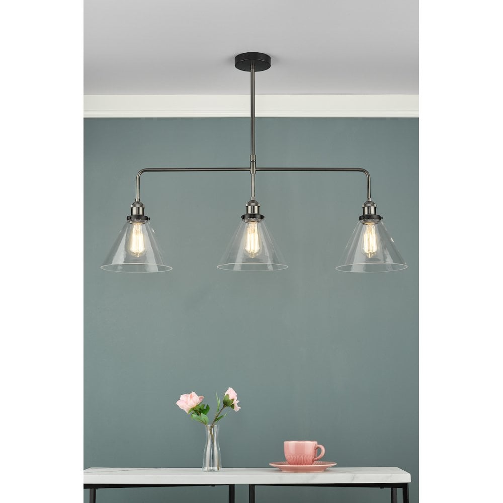 RAY0338 Ray 3 Light Bar Pendant Antique Nickel Clear Glass