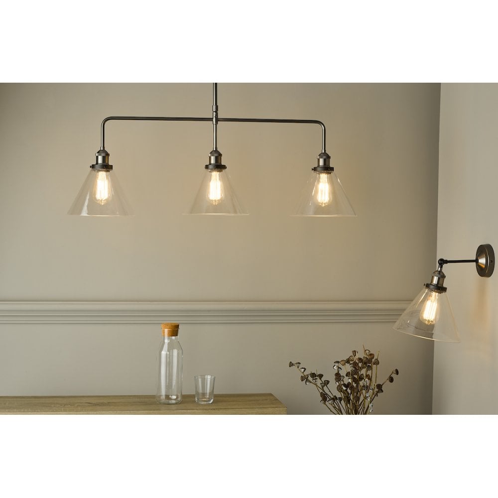RAY0338 Ray 3 Light Bar Pendant Antique Nickel Clear Glass