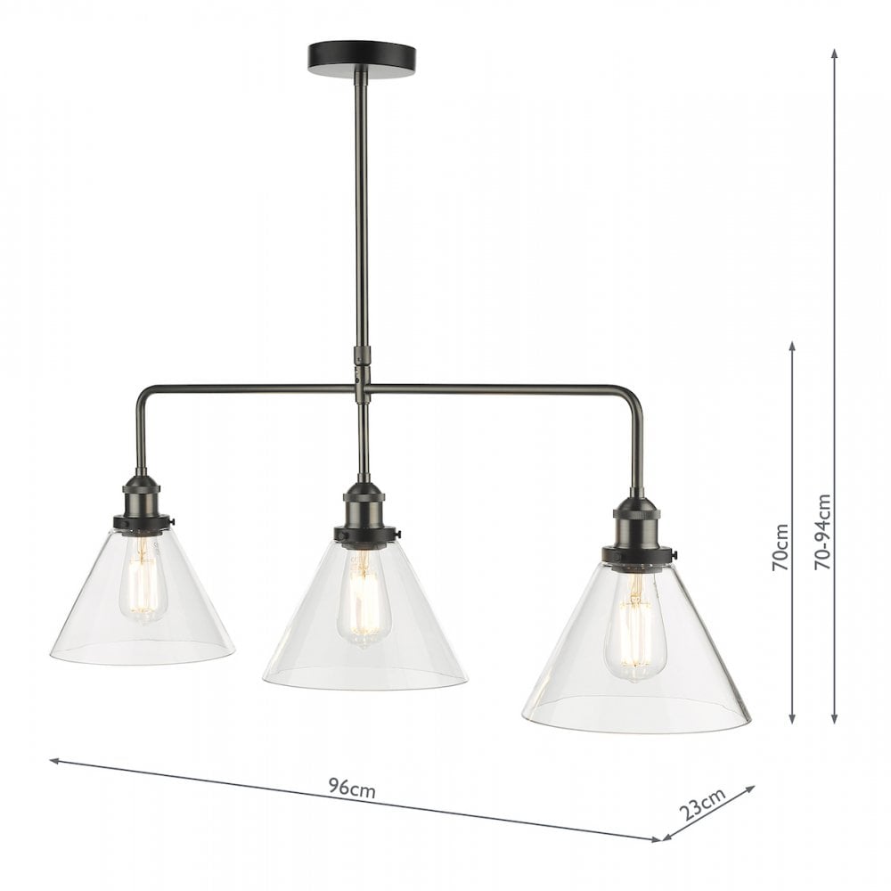 RAY0338 Ray 3 Light Bar Pendant Antique Nickel Clear Glass