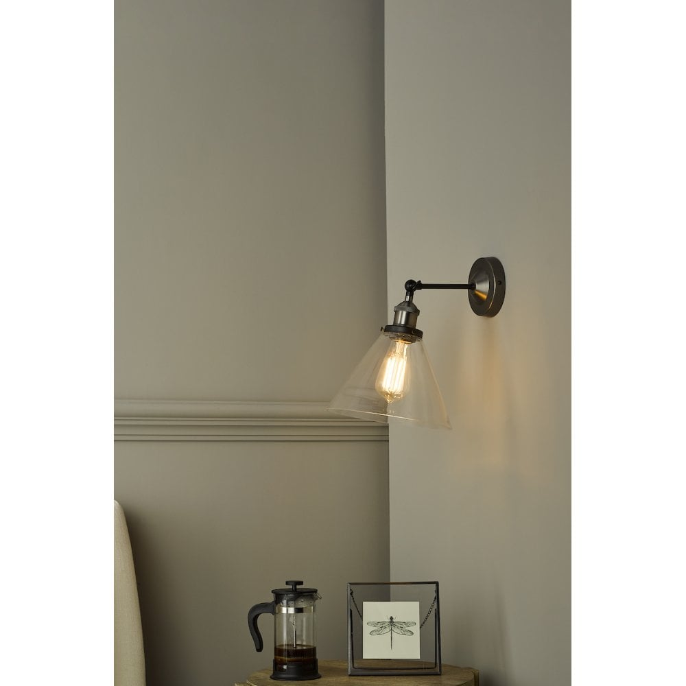 RAY0738 Ray Single Wall Light Antique Nickel Clear Glass