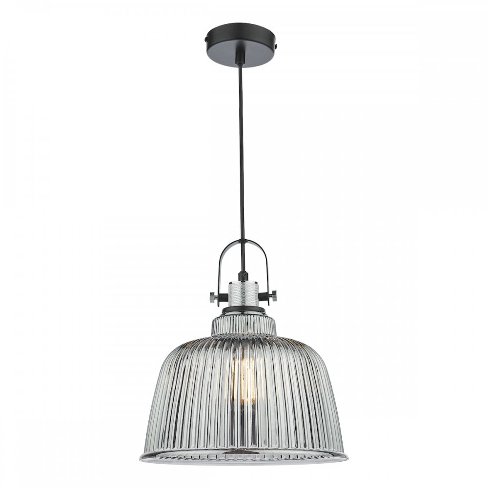 RHO8610 Rhode Single Large Pendant Polished Chrome Smoked Glass