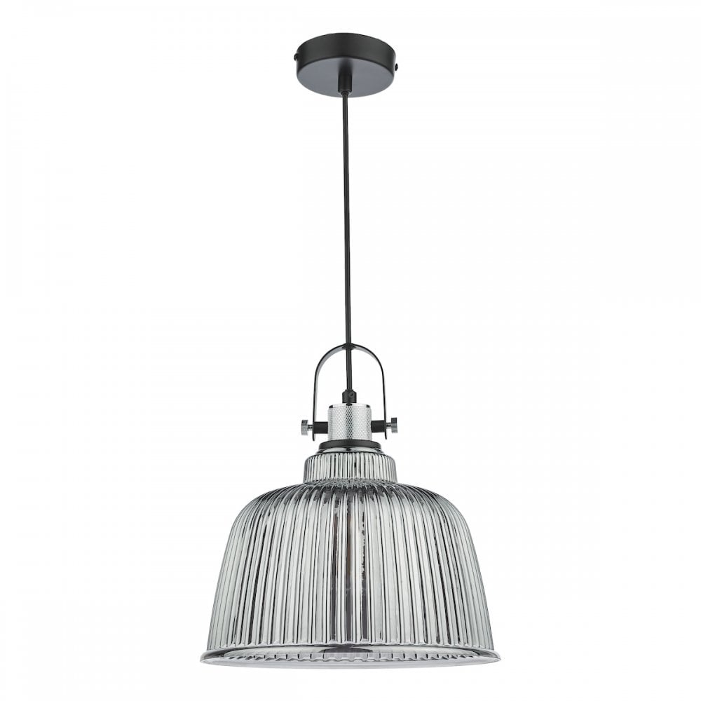 RHO8610 Rhode Single Large Pendant Polished Chrome Smoked Glass