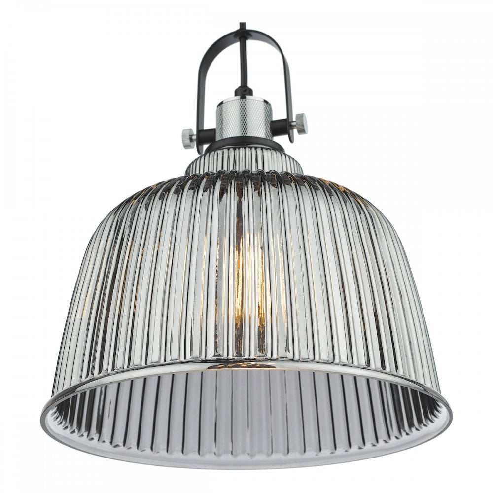 RHO8610 Rhode Single Large Pendant Polished Chrome Smoked Glass