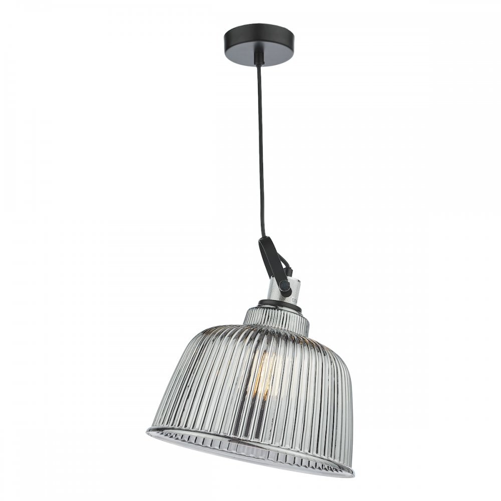 RHO8610 Rhode Single Large Pendant Polished Chrome Smoked Glass