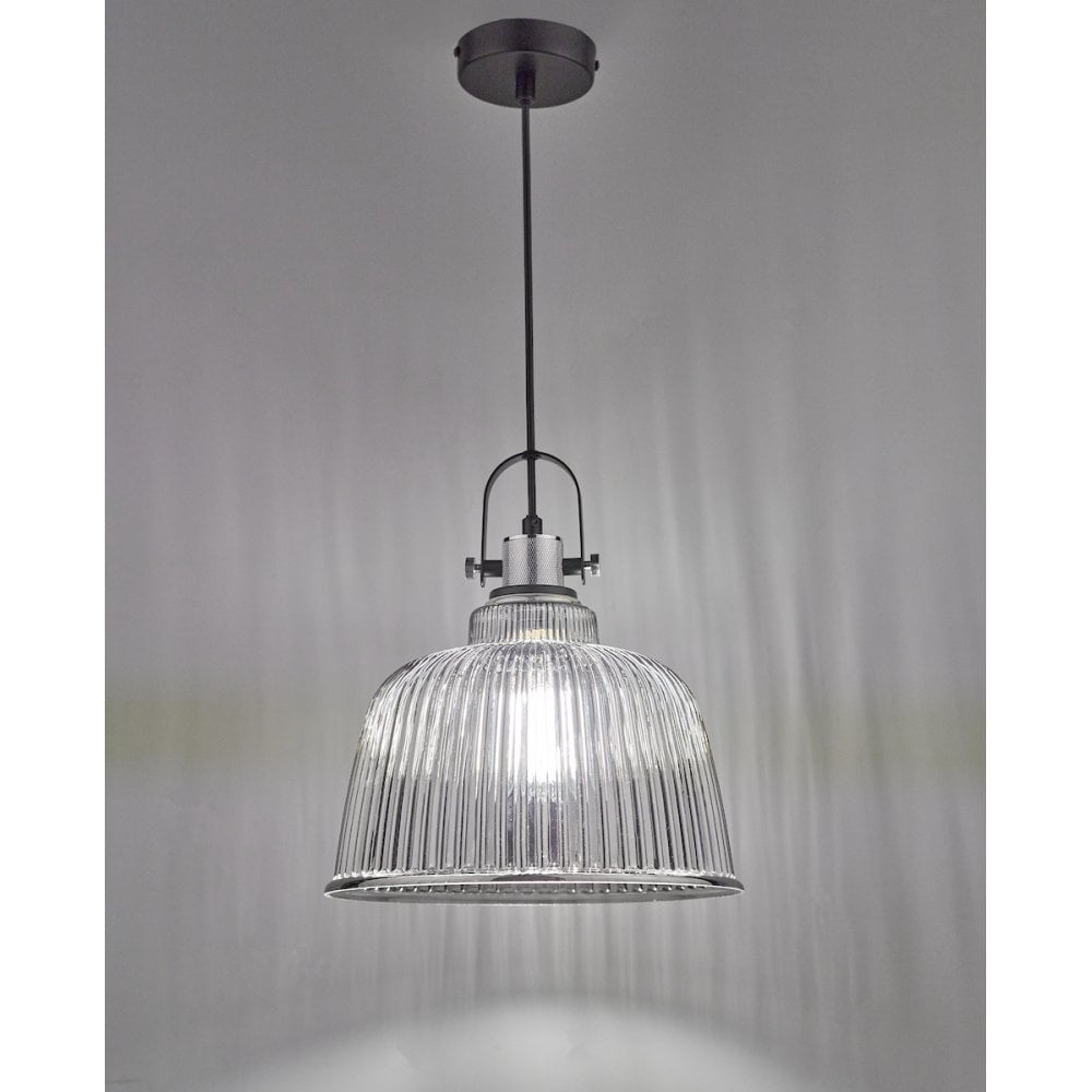 RHO8610 Rhode Single Large Pendant Polished Chrome Smoked Glass