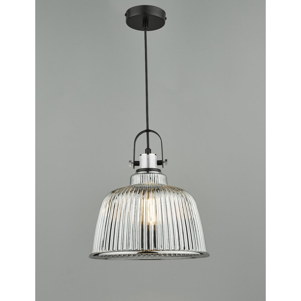 RHO8610 Rhode Single Large Pendant Polished Chrome Smoked Glass