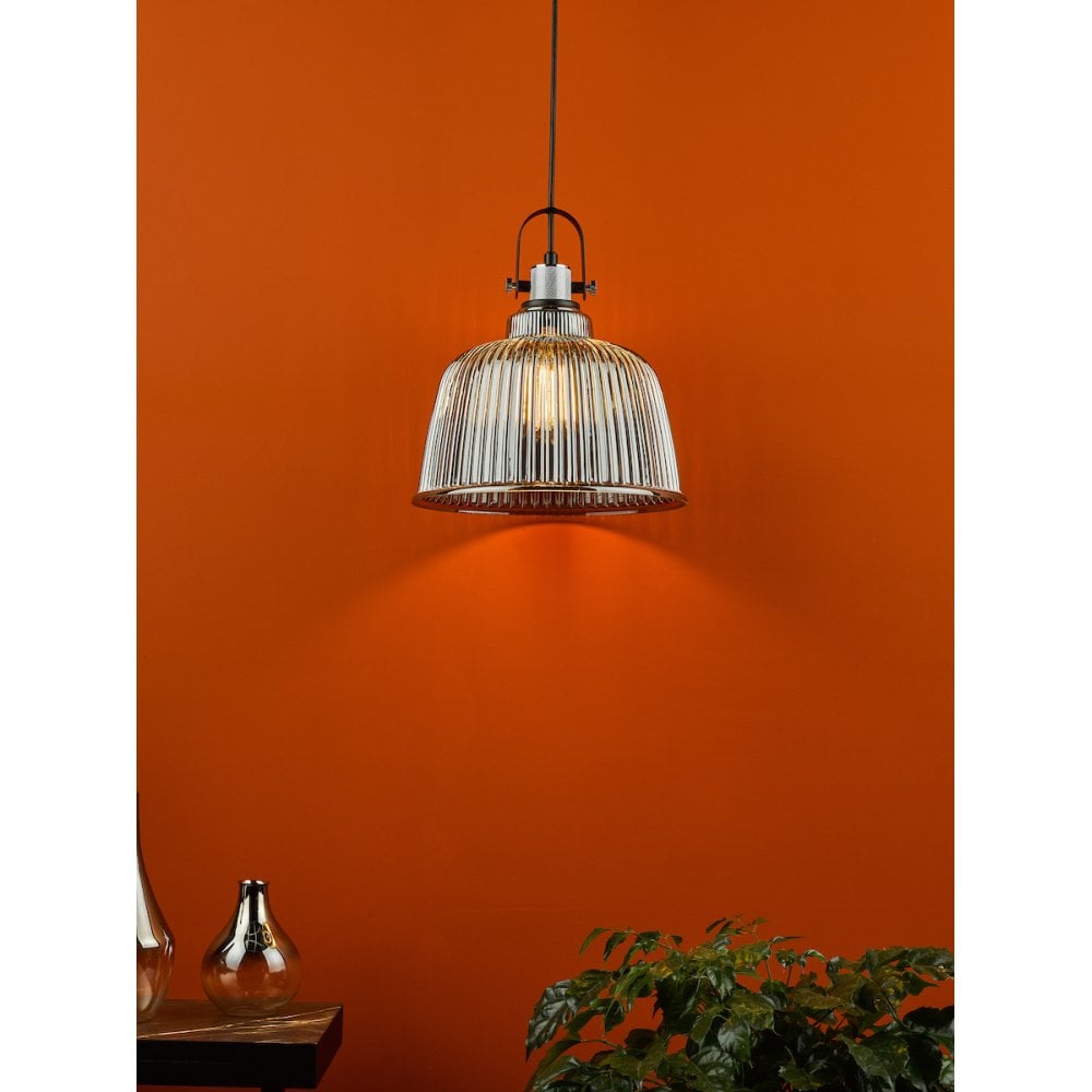 RHO8610 Rhode Single Large Pendant Polished Chrome Smoked Glass