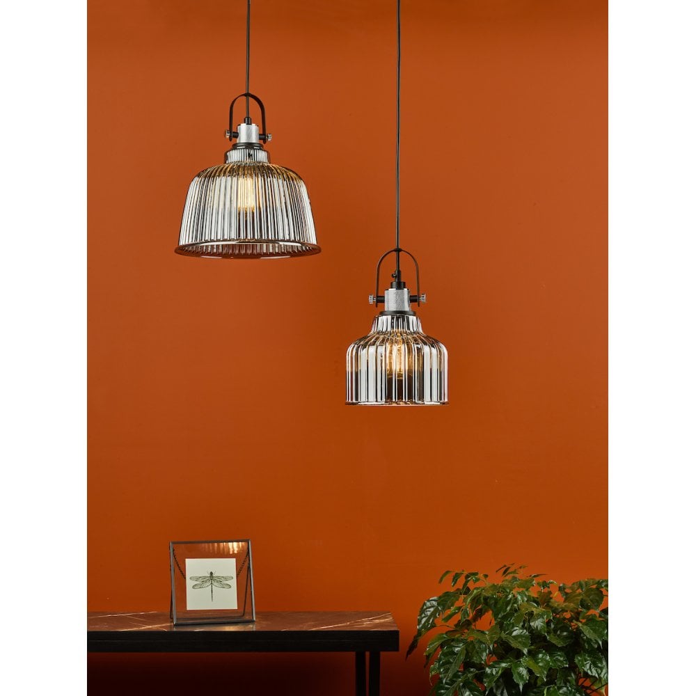 RHO8610 Rhode Single Large Pendant Polished Chrome Smoked Glass