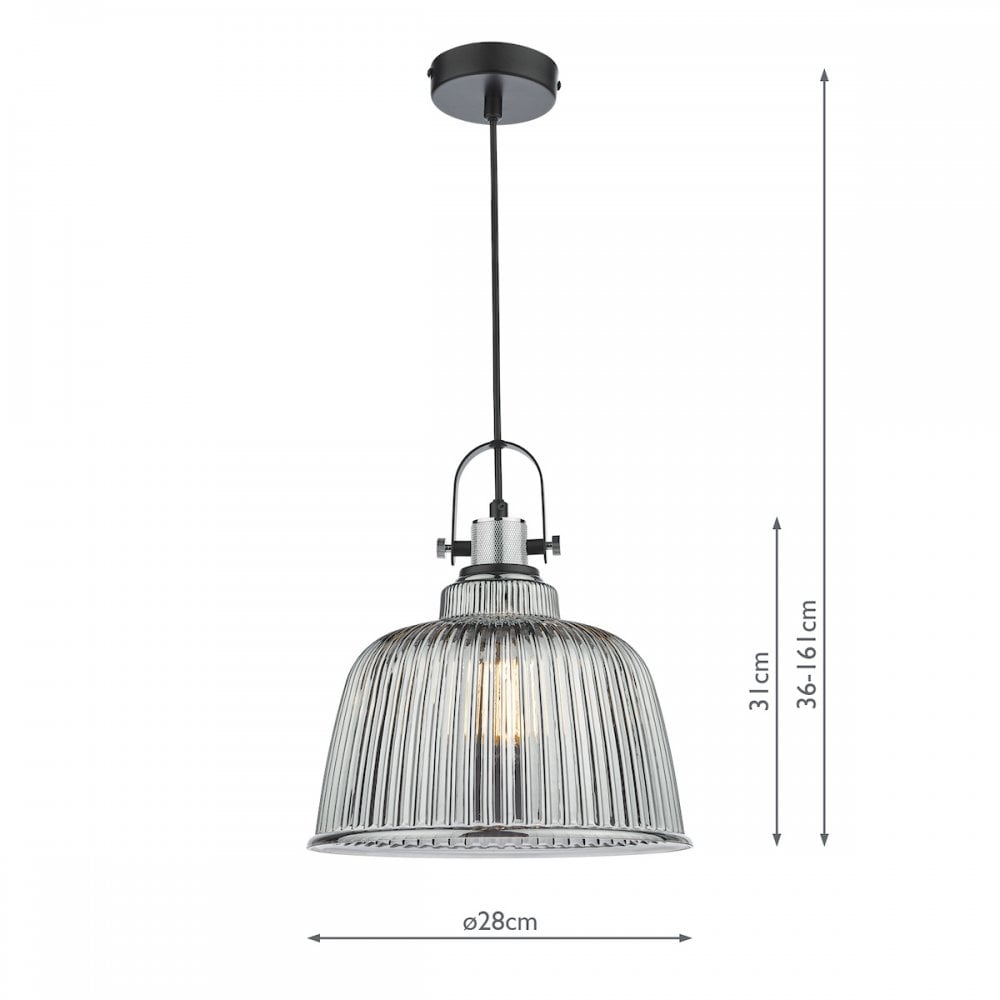 RHO8610 Rhode Single Large Pendant Polished Chrome Smoked Glass