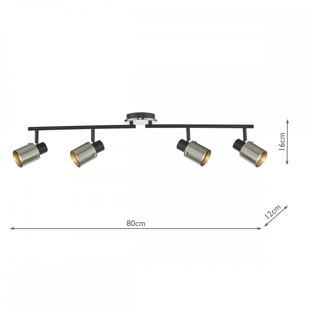 RYA8438 Ryan 4 Light Bar Spotlight Brushed Nickel Matt Black (S)