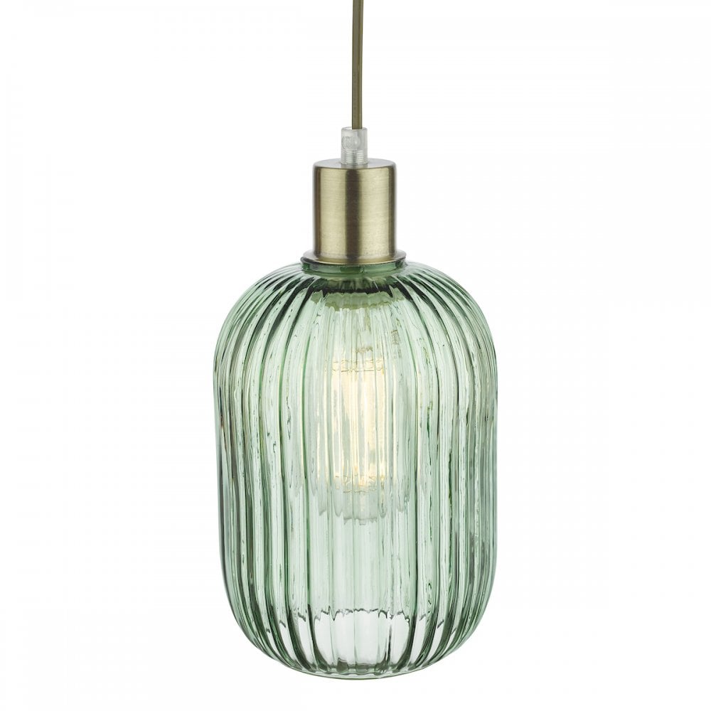 SAW6524 Sawyer Easy Fit Pendant Green Ribbed Glass