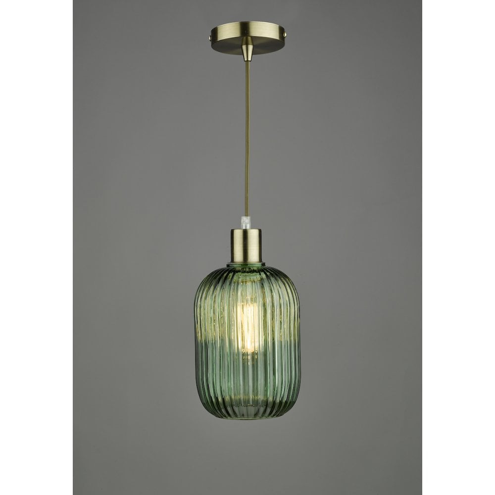 SAW6524 Sawyer Easy Fit Pendant Green Ribbed Glass