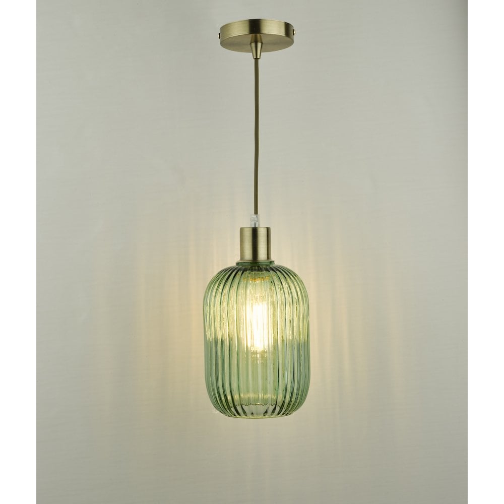 SAW6524 Sawyer Easy Fit Pendant Green Ribbed Glass (S)