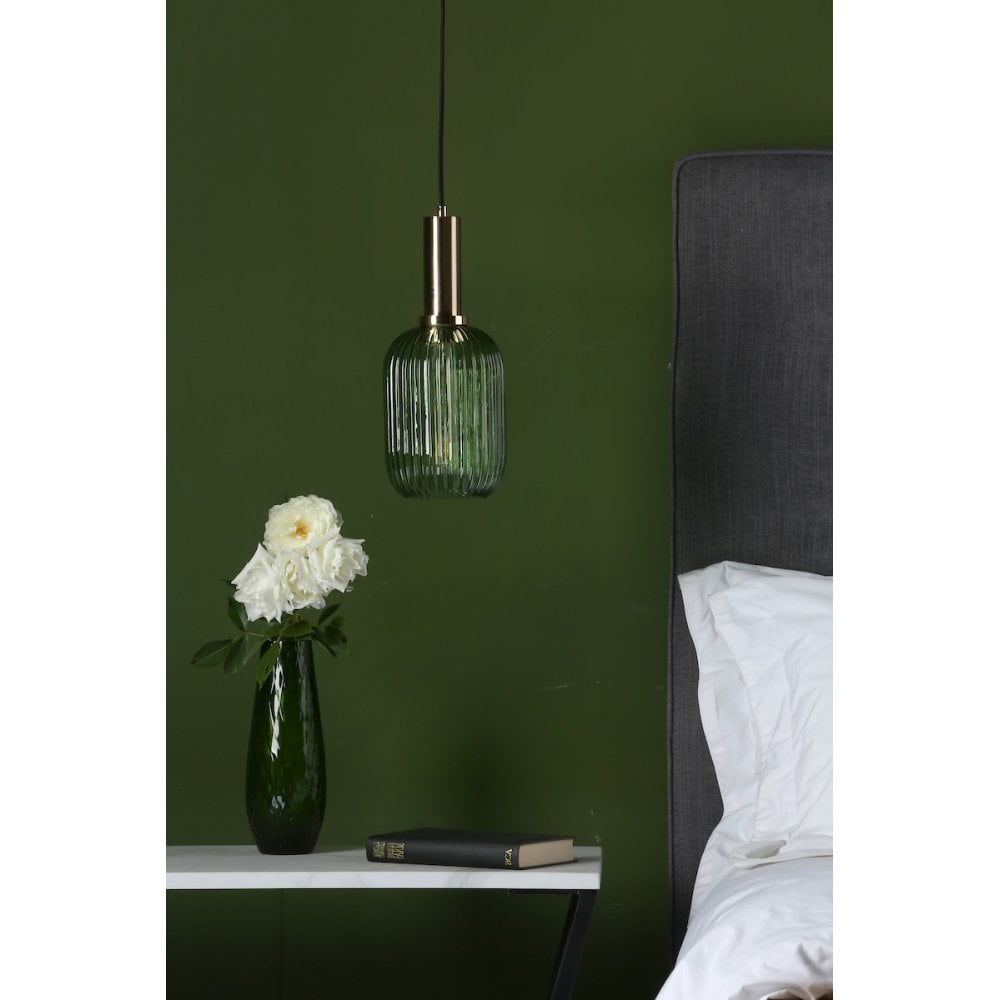 SAW6524 Sawyer Easy Fit Pendant Green Ribbed Glass