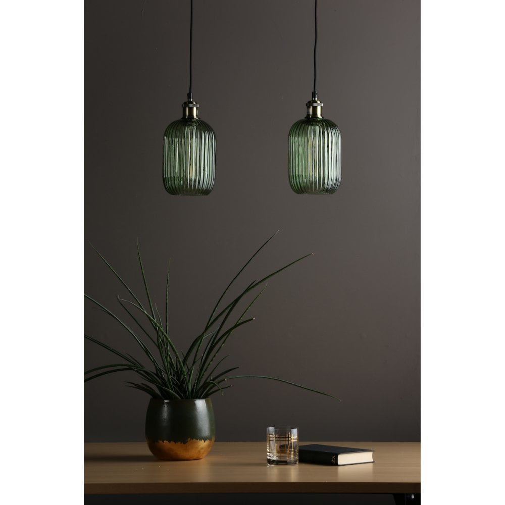 SAW6524 Sawyer Easy Fit Pendant Green Ribbed Glass