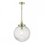 TAM0175 Tamara 1 Light Single Pendant Antique Brass Ribbed Glass (S)