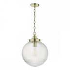 TAM0175 Tamara 1 Light Single Pendant Antique Brass Ribbed Glass (S)