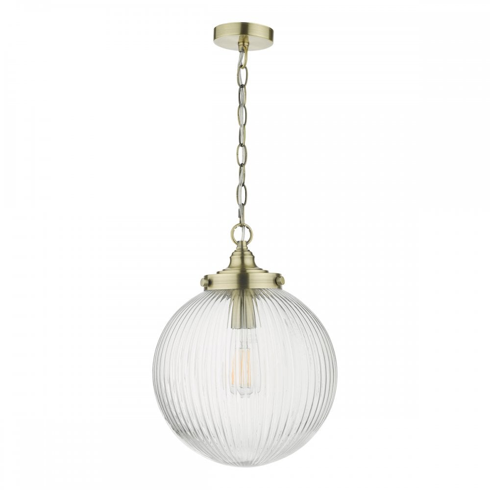 TAM0175 Tamara 1 Light Single Pendant Antique Brass Ribbed Glass (S)