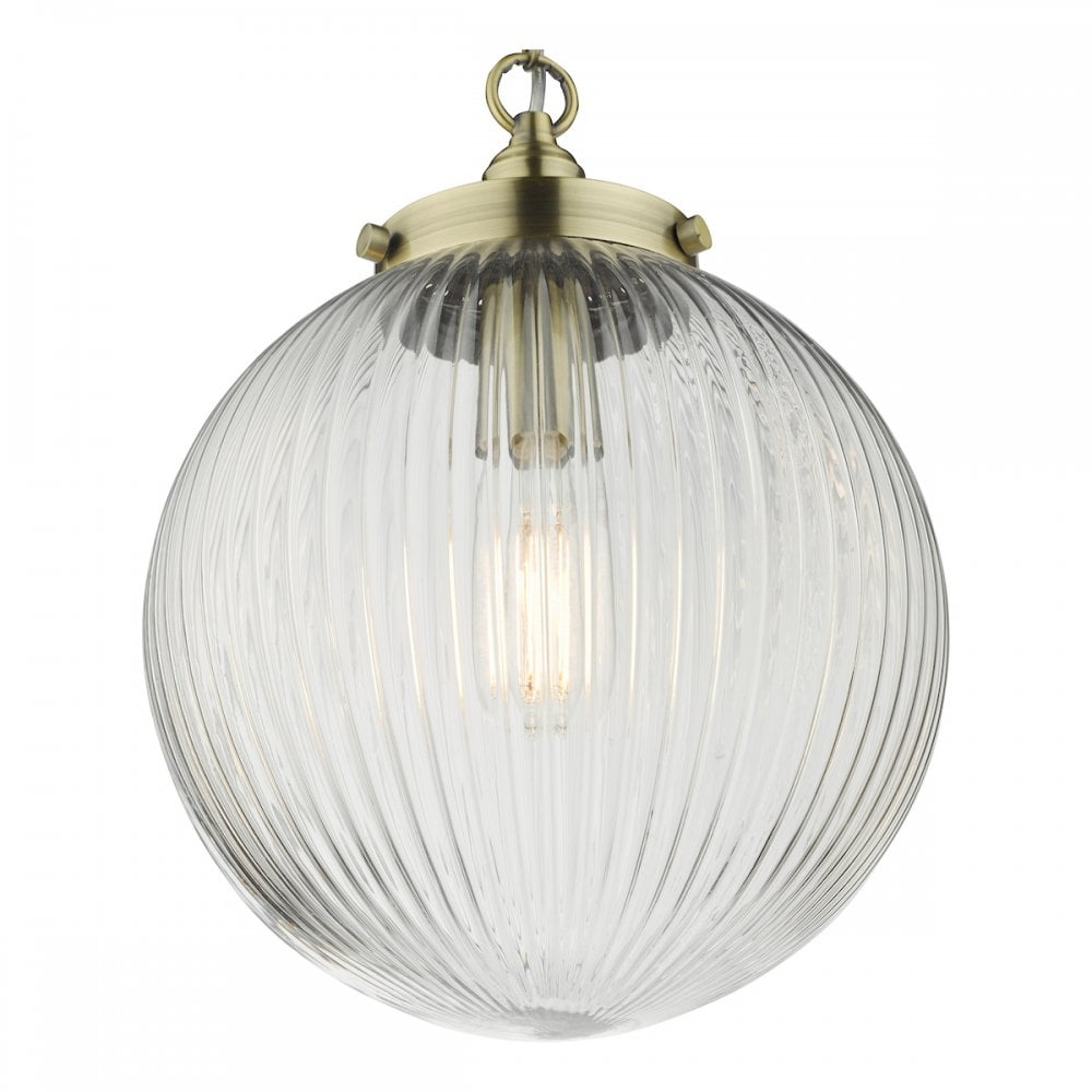 TAM0175 Tamara 1 Light Single Pendant Antique Brass Ribbed Glass