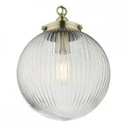 TAM0175 Tamara 1 Light Single Pendant Antique Brass Ribbed Glass