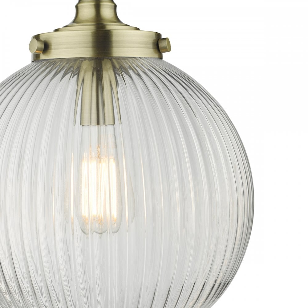 TAM0175 Tamara 1 Light Single Pendant Antique Brass Ribbed Glass (S)