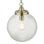TAM0175 Tamara 1 Light Single Pendant Antique Brass Ribbed Glass (S)
