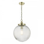 TAM0175 Tamara 1 Light Single Pendant Antique Brass Ribbed Glass