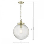 TAM0175 Tamara 1 Light Single Pendant Antique Brass Ribbed Glass (S)
