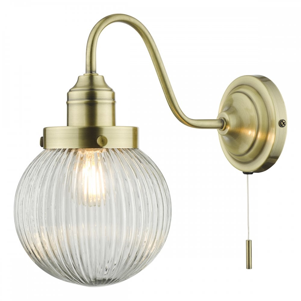 TAM0775 Tamara Single Wall Light Antique Brass Ribbed Glass