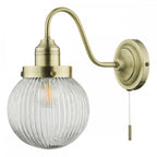 TAM0775 Tamara Single Wall Light Antique Brass Ribbed Glass