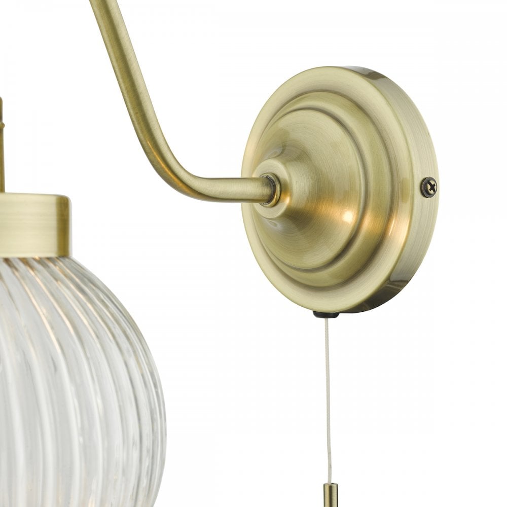 TAM0775 Tamara Single Wall Light Antique Brass Ribbed Glass