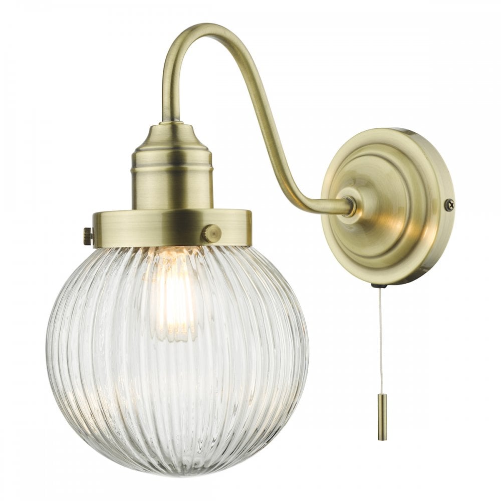 TAM0775 Tamara Single Wall Light Antique Brass Ribbed Glass