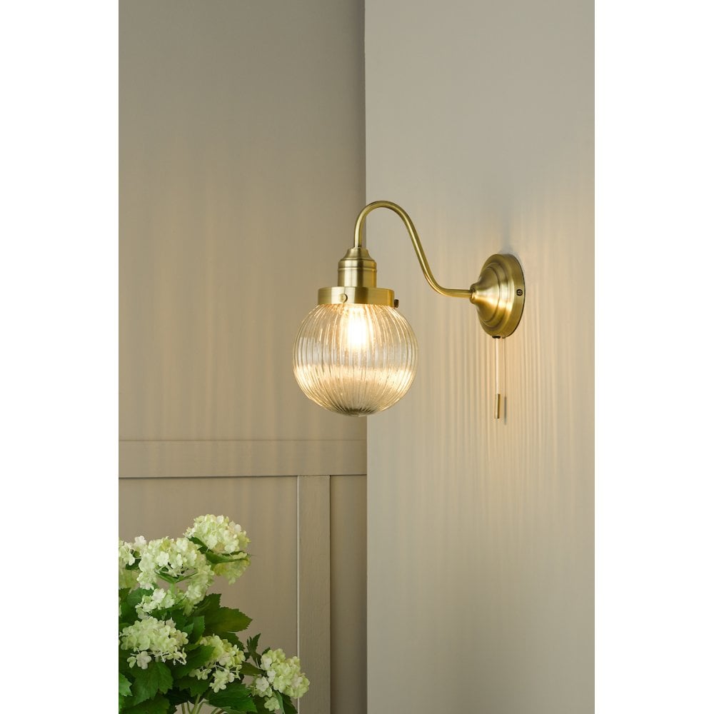 TAM0775 Tamara Single Wall Light Antique Brass Ribbed Glass