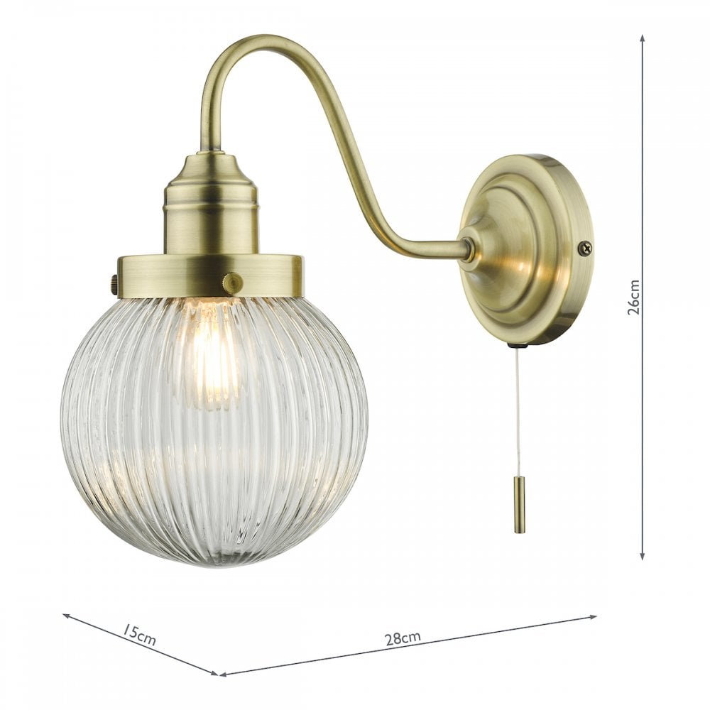 TAM0775 Tamara Single Wall Light Antique Brass Ribbed Glass
